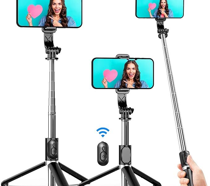 Perche Selfie, 360° Rotation avec Télécommande Amovible & Support Stable