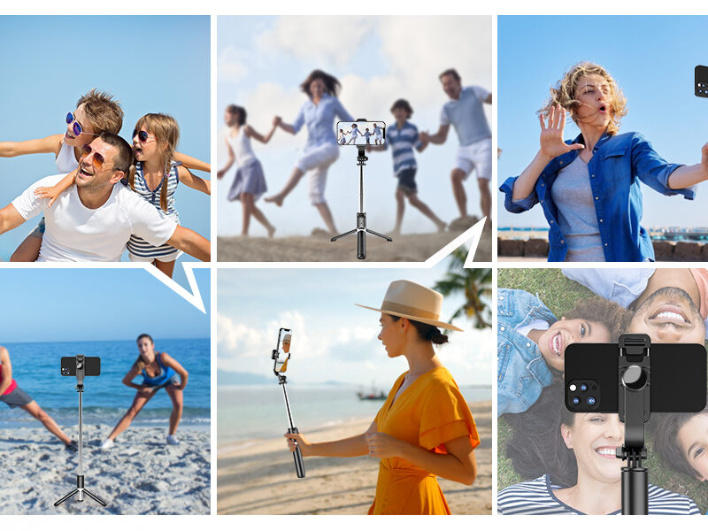 Perche Selfie, 360° Rotation avec Télécommande Amovible & Support Stable